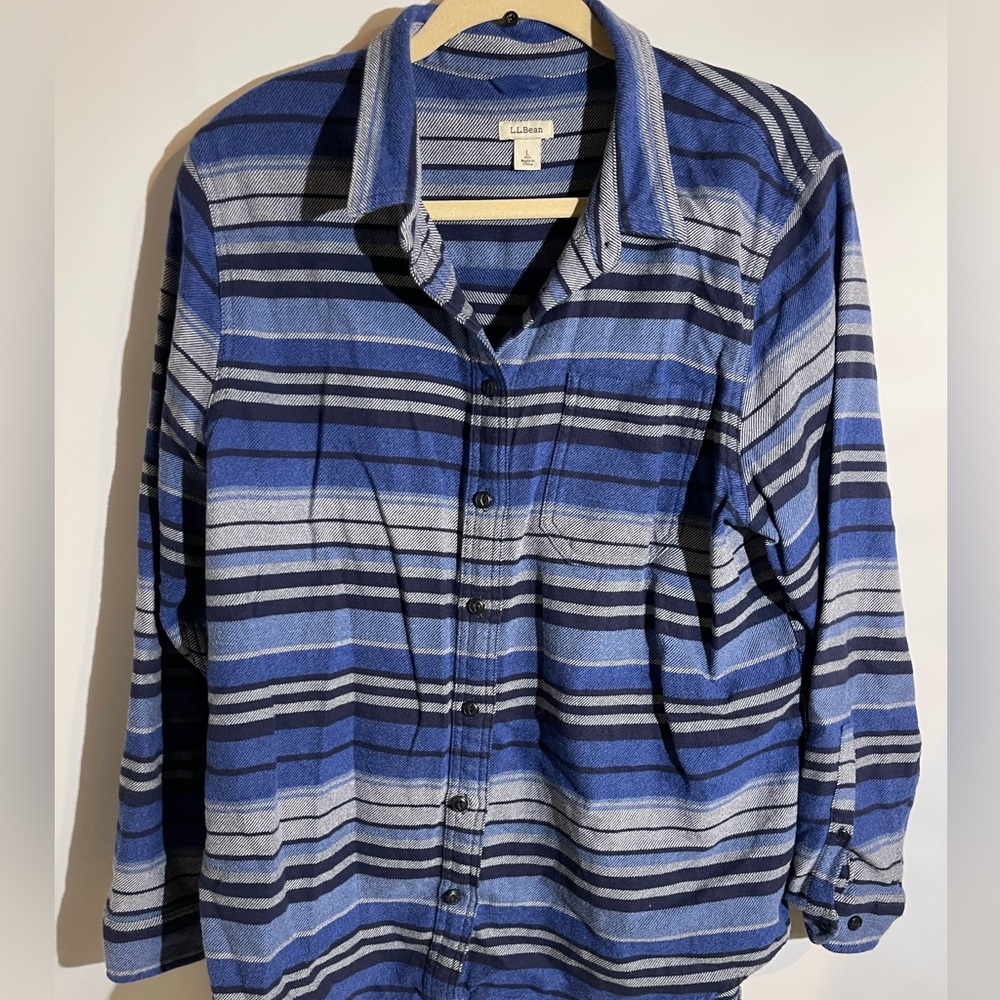 L.L. Bean Blue and White Striped Shirt